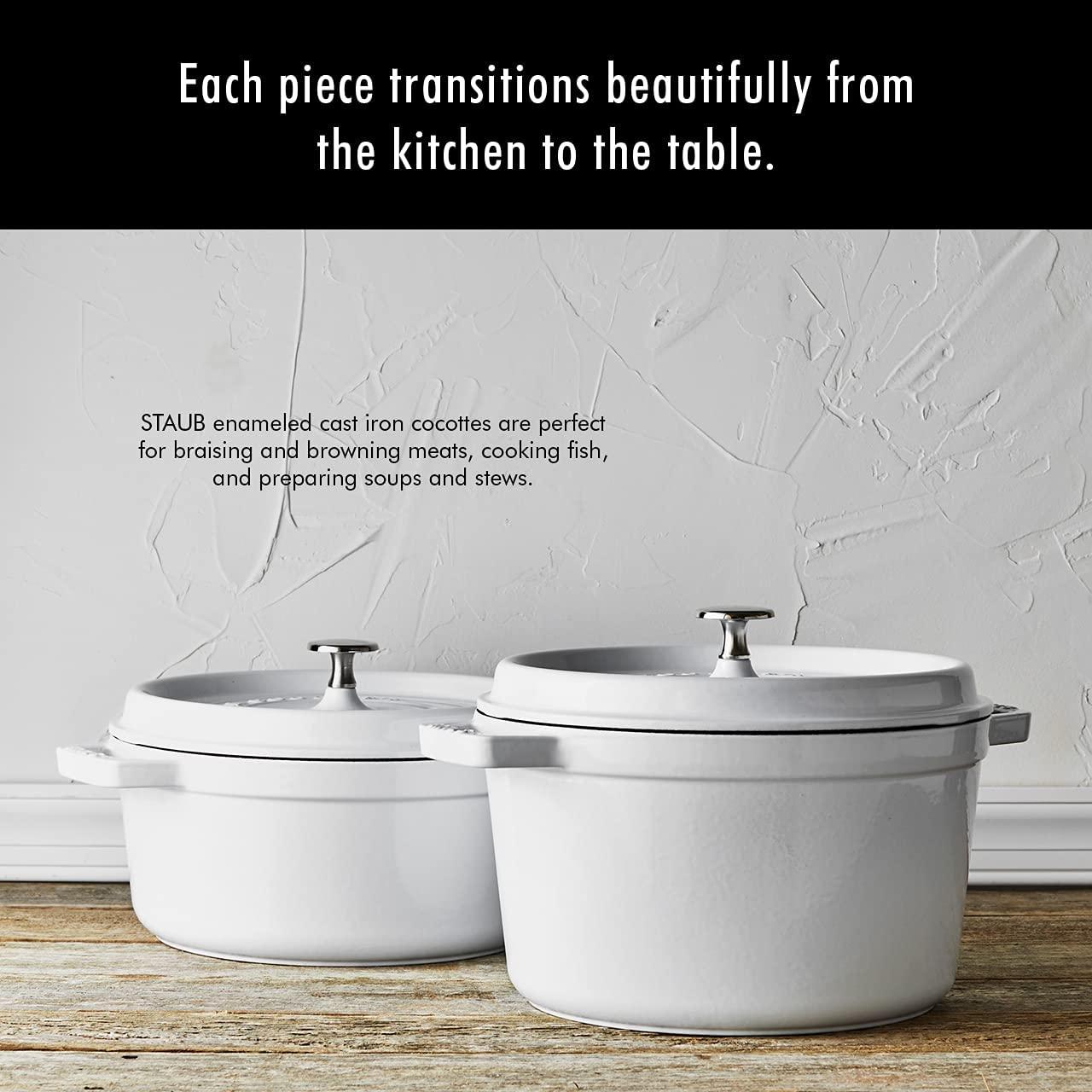 STAUB Cast Iron Round Cocotte Dutch Oven, 5.5-quart, White, Made in France