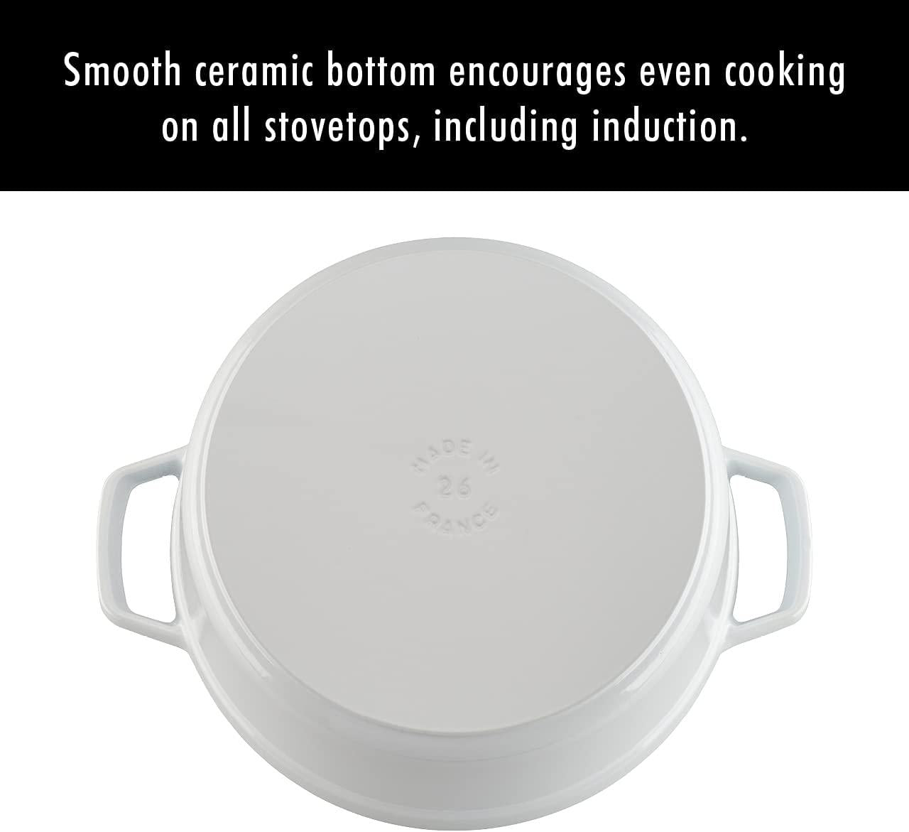 STAUB Cast Iron Round Cocotte Dutch Oven, 5.5-quart, White, Made in France