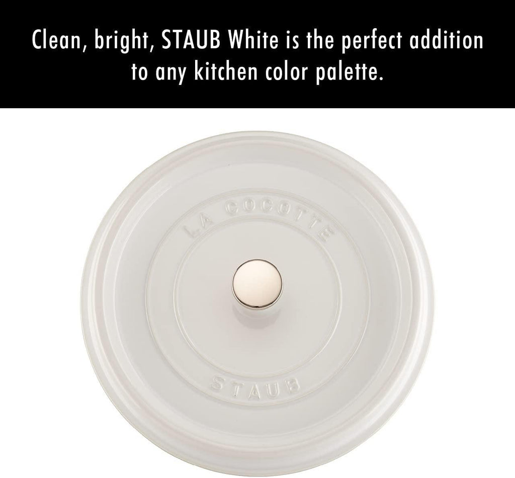 STAUB Cast Iron Round Cocotte Dutch Oven, 5.5-quart, White, Made in France