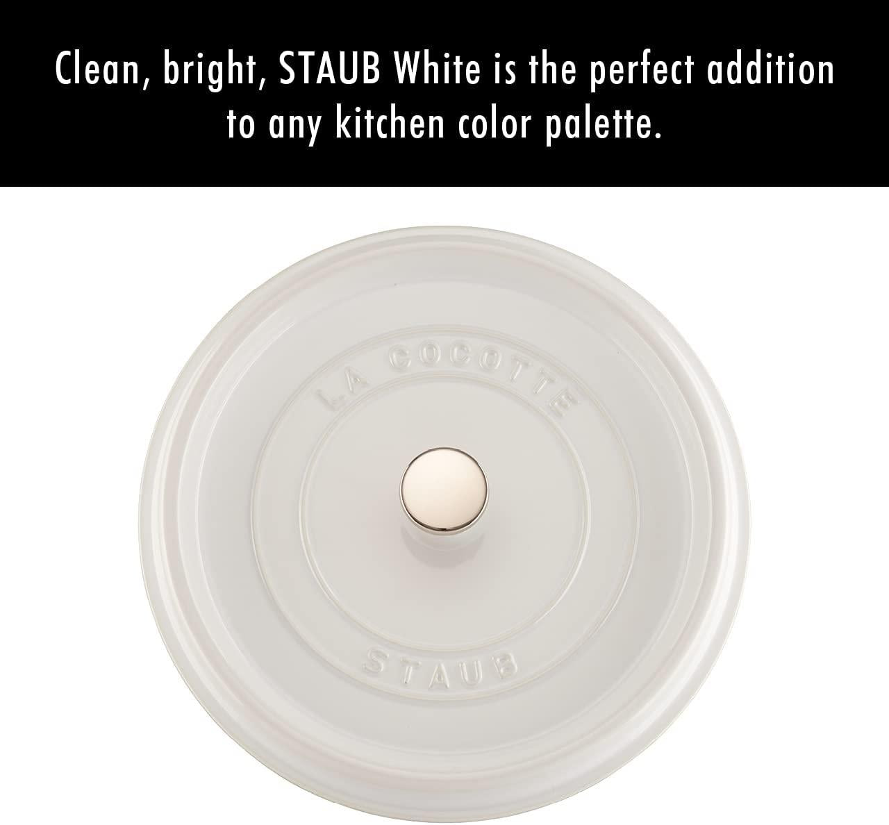 STAUB Cast Iron Round Cocotte Dutch Oven, 5.5-quart, White, Made in France