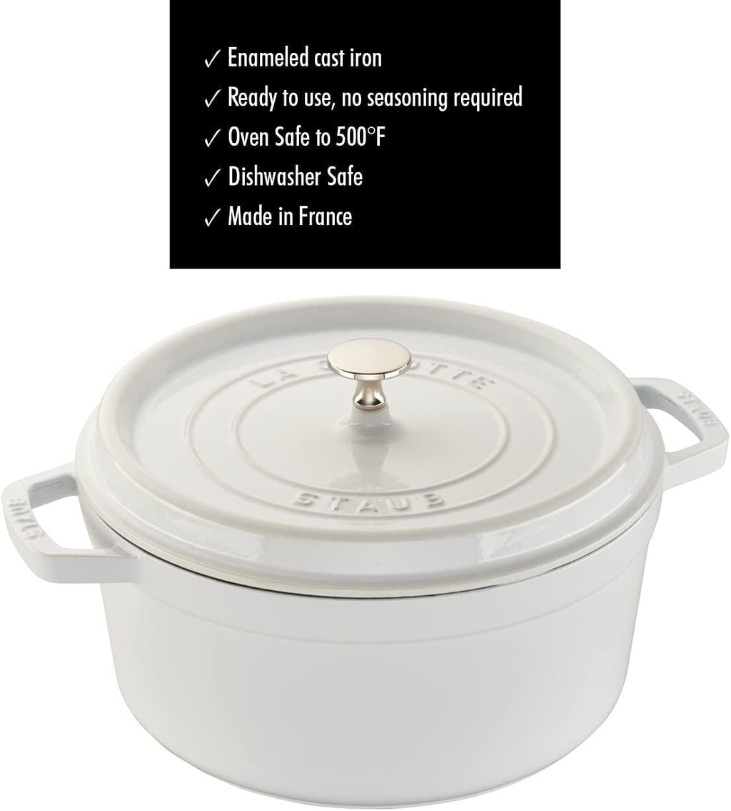 STAUB Cast Iron Round Cocotte Dutch Oven, 5.5-quart, White, Made in France