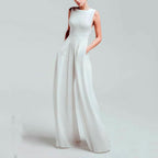 Women's Casual Square-Cut Collar Pure Color Sleeveless Jumpsuit