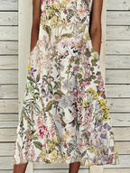 Ladies Cotton Casual Flower Print Maxi Dress