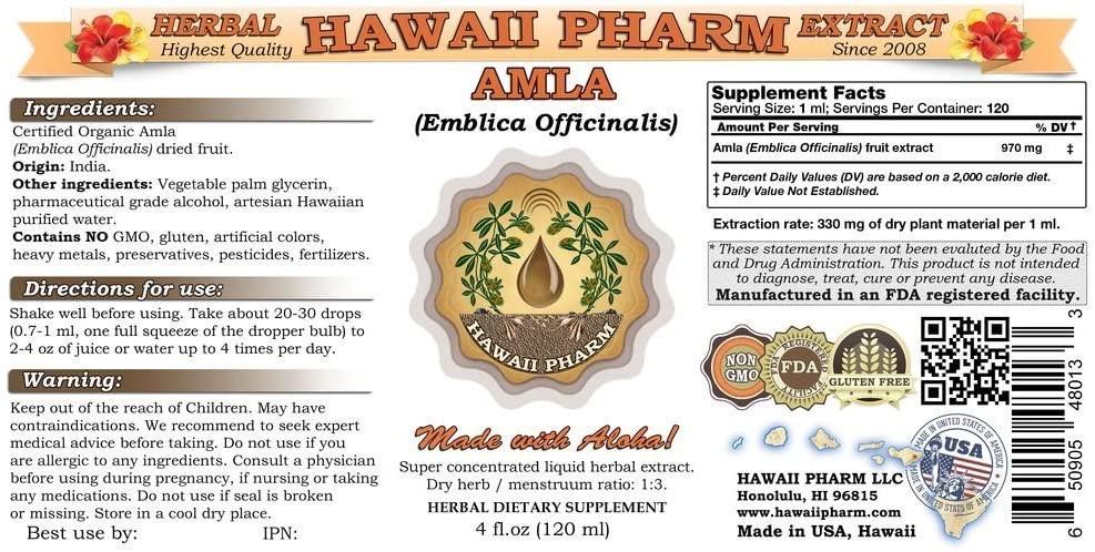 Amla Liquid Extract, Organic Amla (Emblica Officinalis) Tincture Supplement 15x4 oz