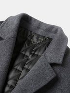 mens woolen pure color button up business casual mid-length overcoats