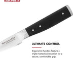 KitchenAid Gourmet Forged Triple Rivet Serrated Paring Knife with Custom-Fit Blade Cover, 3.5-inch, Sharp Kitchen Knife, High-Carbon Japanese Stainless Steel Blade, Black