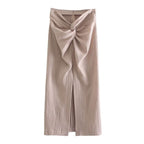 knotted front slit midi skirt