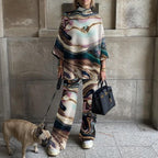 Ladies Fashion Gold Bronzing Painted Marble Texture Printing Suit