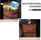 HOTOR Car Trash Can, Multifunctional Car Accessory for Interior Car Stuff Storage with Compact Design, Waterproof Car Organizer and Storage with Adjustable Straps, Magnetic Snaps (Brown)