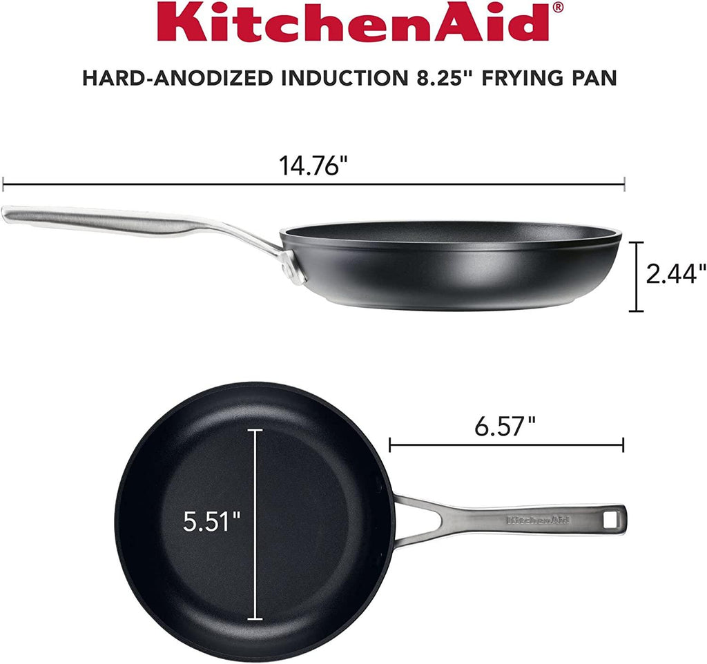 KitchenAid Hard Anodized Induction Nonstick Frying Pans / Skillet Set, 3 Piece - Matte Black