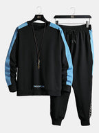 mens contrast patchwork letter print sweatshirt casual two pieces outfits