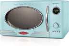 Nostalgia RMO4AQ Retro Lar0.9 cu ft, 800-Watt Countertop Microwave Oven, 12 Pre-Programmed Cookin Digital Clock, Easy Clean Interior, Aqua