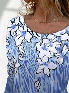 Round Neck Floral Print Loose Casual Long-sleeved T-shirt