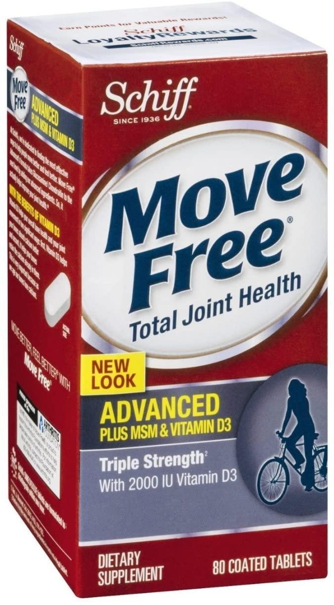 Schiff Move Free Advanced , Triple Strength Plus MSM & Vitamin D3, 80 Coated Tablets ( Multi-Pack)