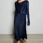 satin texture top + high waist skirt two-piece suit