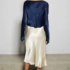 satin texture top + high waist skirt two-piece suit