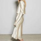 satin texture top + high waist skirt two-piece suit