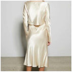 satin texture top + high waist skirt two-piece suit