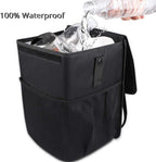 PowerTiger CAR ACCESSORIES Hanging Car Trash Can Bin - Car Garbage Cans Bag with Lid &amp; 3 Mesh Storage Pockets 2.64 Gallon