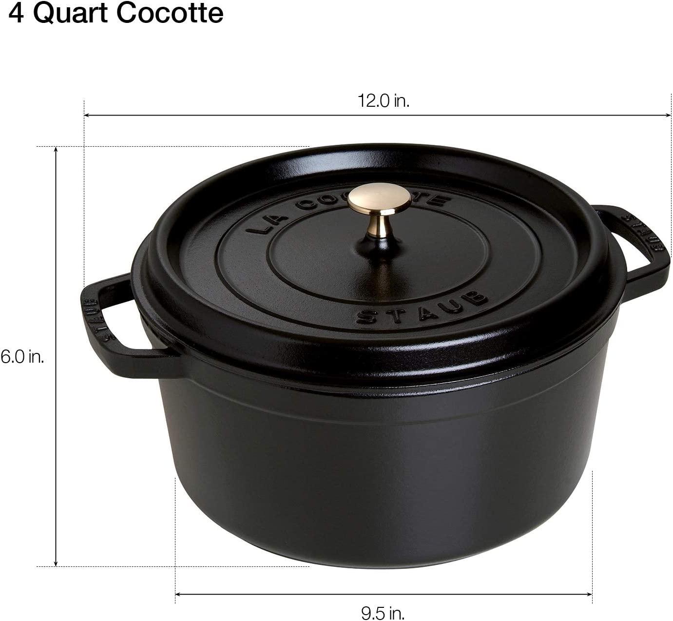 Staub Cast Iron 4-qt Round Cocotte - Matte Black, Made in France