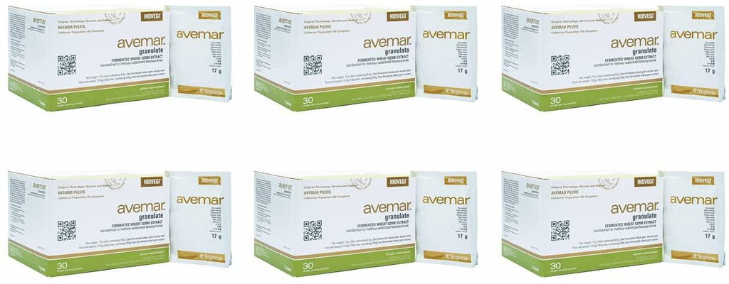 Fermented Wheat Germ Extract - Authentic Avemar™ Granulate - FWGE, Super Concentrate, Avemar Pulvis™, Daily Immune and Cell Support, Natural, Instant Drink Mix, 6 Boxes 30 Packets Per Box