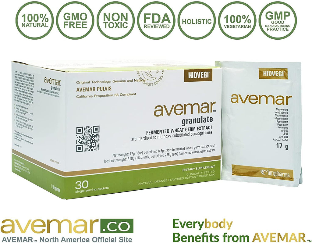 Fermented Wheat Germ Extract - Authentic Avemar™ Granulate - FWGE, Super Concentrate, Avemar Pulvis™, Daily Immune and Cell Support, Natural, Instant Drink Mix, 6 Boxes 30 Packets Per Box