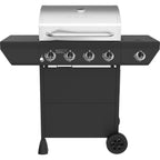 Propane Gas Grill 4-Burner Side Burner   Steel Main Lid Black