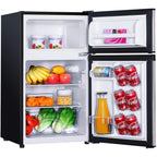 Mini Fridge with Freezer, 3.1 Cu.Ft Small Refrigerator, Compact Refrigerator with LED Light, 2 doors, Mini Fridge for Bedroom, Office, Dorm, RV, Garage, Stainless Steel Sliver -HPVFR310