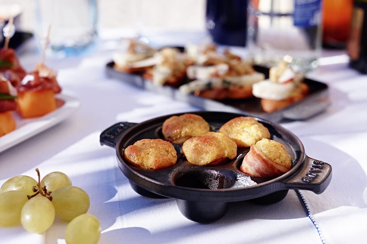 Staub Cast Iron 5.75-inch Escargot Dish with 6 holes - Matte Black, Made in France