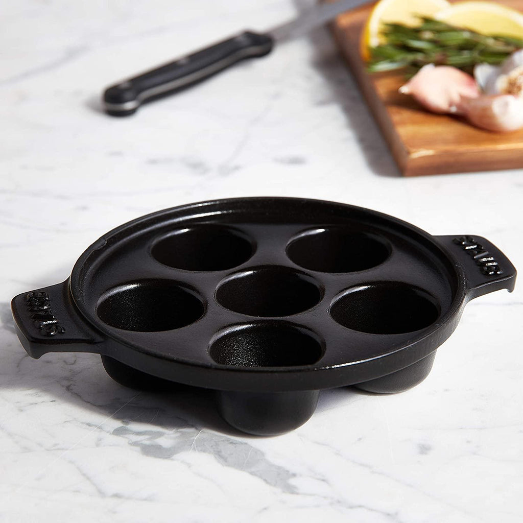 Staub Cast Iron 5.75-inch Escargot Dish with 6 holes - Matte Black, Made in France