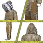 Brutul Bee 3 Layer Beekeeping Ultralight Ventilated Suit with Fencing Veil (Khaki, M)