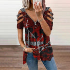 Casual rose print stitching design top
