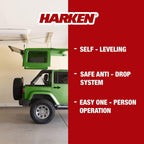 HARKEN - Hardtop Overhead GaraStoraHoist for Jeep Wrangler and Ford Bronco, Self-Leveling, Safe Anti-Drop System, Easy One-Person Operation, (Bonus T Knobs for  Hard Top Removal)