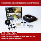 HARKEN - Hardtop Overhead GaraStoraHoist for Jeep Wrangler and Ford Bronco, Self-Leveling, Safe Anti-Drop System, Easy One-Person Operation, (Bonus T Knobs for  Hard Top Removal)