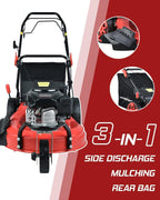 PowerSmart Self Propelled Lawn Mower, 20-Inch & 170CC, 3 Wheels Mowing Easier, 4-Stroke Engine, 3-in-1 Gas Mower with Bag, 8 Adjustable Cutting Height