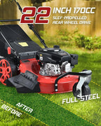 PowerSmart Self Propelled Lawn Mower, 20-Inch & 170CC, 3 Wheels Mowing Easier, 4-Stroke Engine, 3-in-1 Gas Mower with Bag, 8 Adjustable Cutting Height