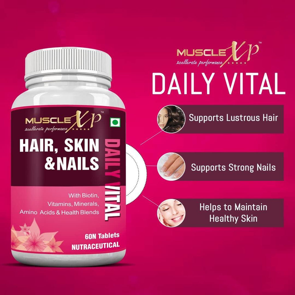 MuscleXP Hair, Skin & Nails Biotin Daily Vital (MultiVitamin with Vitamins, Minerals, Amino Acids & Health Blends) 60 Tablets (Pack of 10)