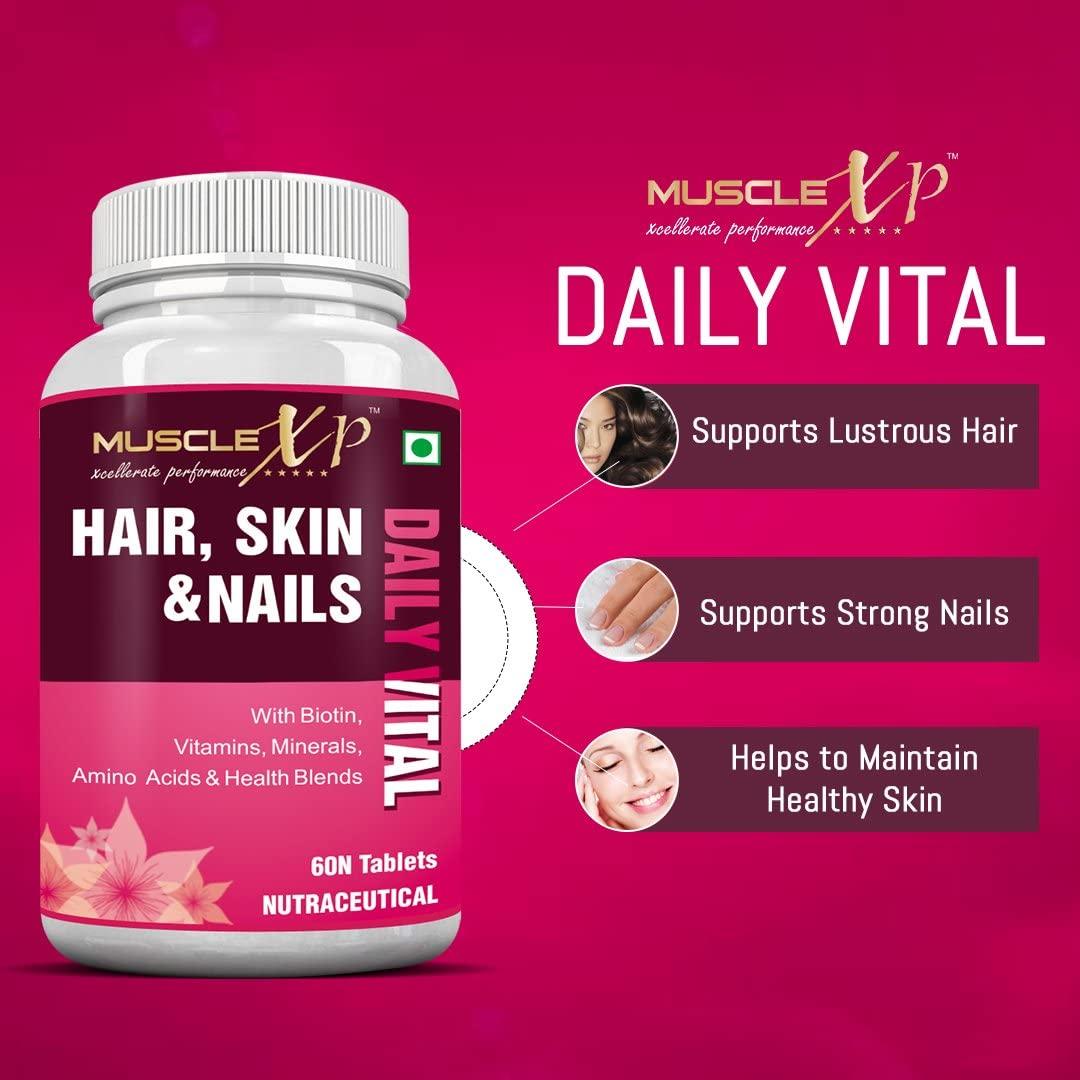 MuscleXP Hair, Skin & Nails Biotin Daily Vital (MultiVitamin with Vitamins, Minerals, Amino Acids & Health Blends) 60 Tablets (Pack of 10)