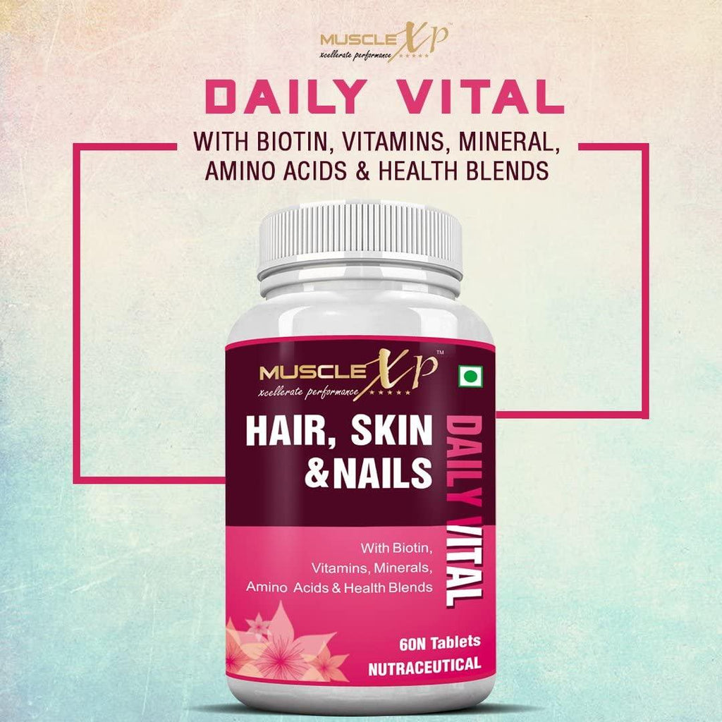 MuscleXP Hair, Skin & Nails Biotin Daily Vital (MultiVitamin with Vitamins, Minerals, Amino Acids & Health Blends) 60 Tablets (Pack of 10)