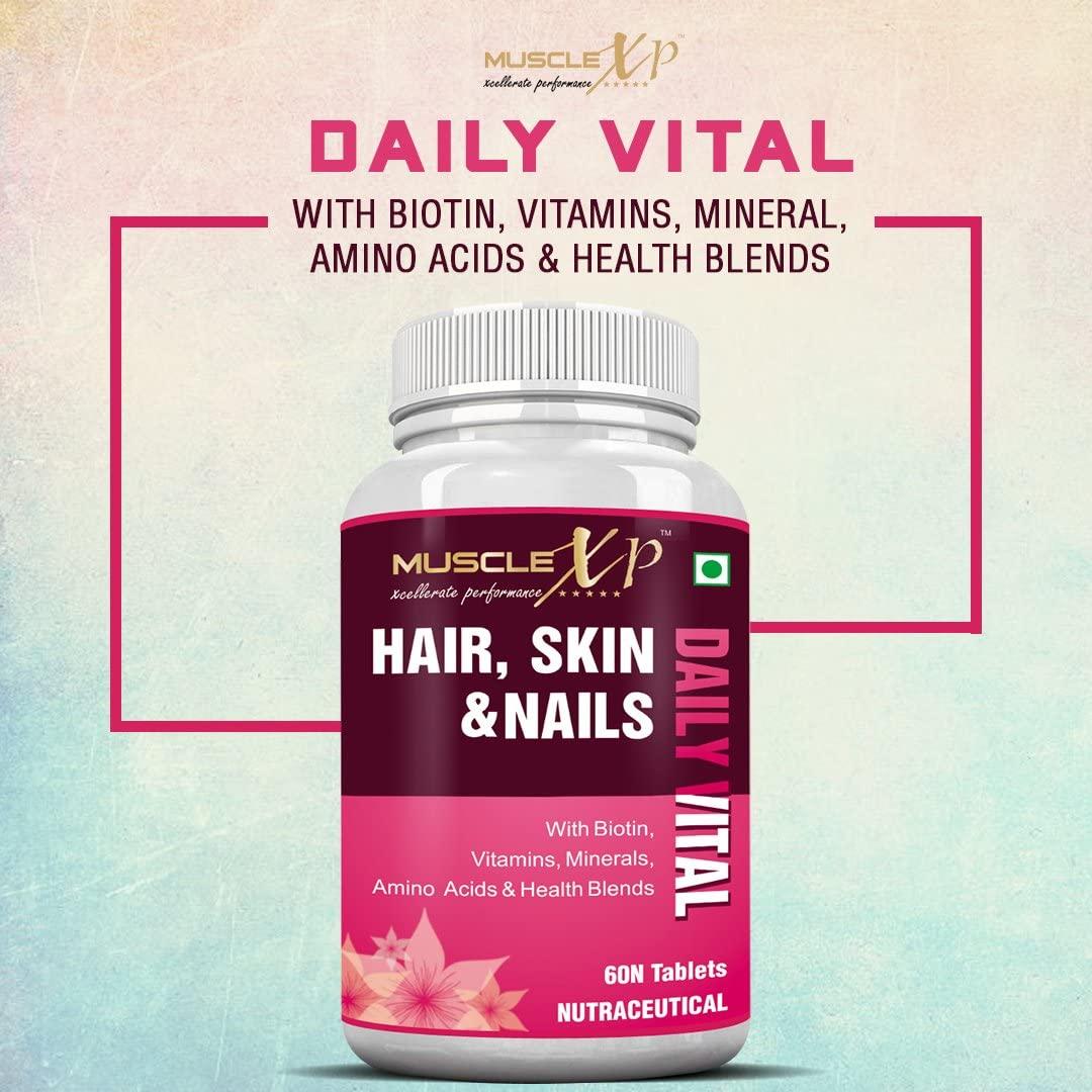 MuscleXP Hair, Skin & Nails Biotin Daily Vital (MultiVitamin with Vitamins, Minerals, Amino Acids & Health Blends) 60 Tablets (Pack of 10)