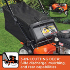 BLACK+DECKER 21 Inch 140cc 3-in-1 Gas Powered Walk Behind Push Mower - Side Discharge, Mulching, and Bagging Capabilities, Black and Orange