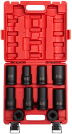Sunex 5690A, 1 Inch Drive Heavy Duty Wheel Impact Socket Set, 10-Piece, SAE/Metric, Deep/Deep Thin Wall/Square/Controlled Depth, Cr-Mo Steel, Heavy Duty StoraCase