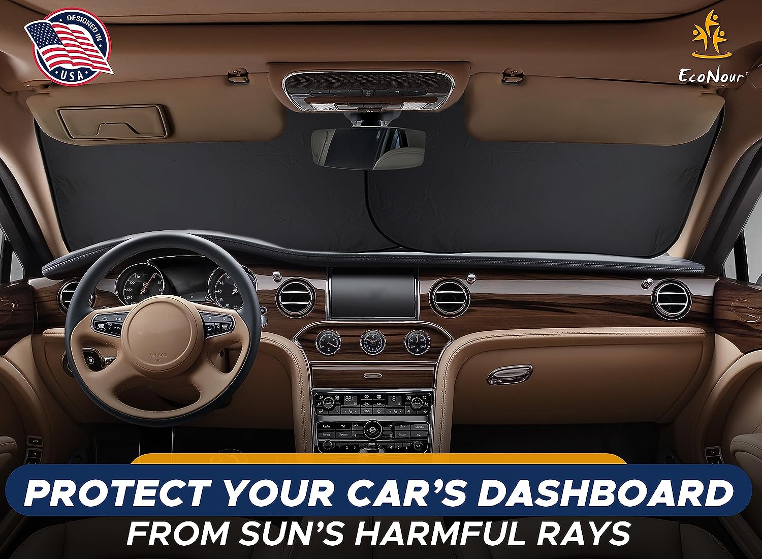 EcoNour 2-Piece Car Windshield Sun Shade, Sun Blocker for Car Windshield Reflects Heat and UV Rays, Foldable Automotive Interior Accessories for Sun Protection, Medium (28 in x 31 in)