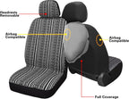 Pariitadin Baja Saddle Blanket Car Seat Covers Front Set with Seat Belt Pads, Washable Breathable Striped Woven Cloth Seat Covers for Cars, Universal Fit Most Cars, Airbag Compatible, Black/White
