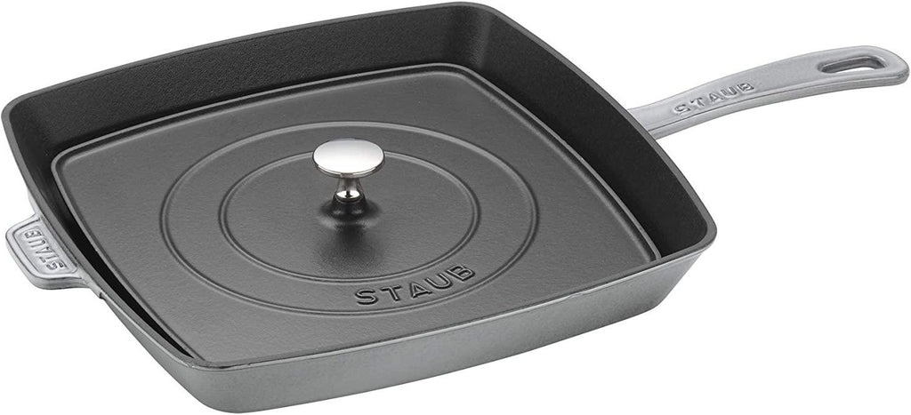 Staub Cast Iron 12-inch Square Grill Pan & Press Set - Graphite Grey, Made in France