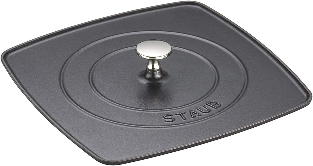 Staub Cast Iron 12-inch Square Grill Pan & Press Set - Graphite Grey, Made in France