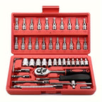 46pcs Car Repair Tool Kit, 1/4 Inch Drive Socket Ratchet Wrench Set,Combo Tools Kit Bicycle Auto Repairing Tool
