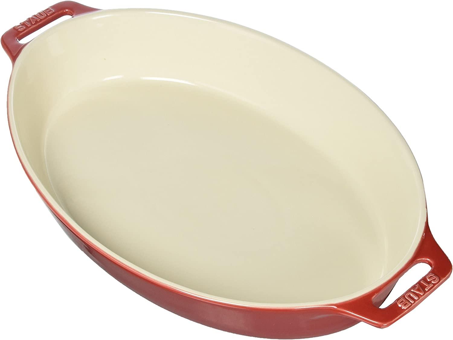 STAUB Ceramics Oval Baking Dish, 14.5-inch, Cherry