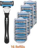Amazon Basics 5-Blade MotionSphere Razor for Men with Dual Lubrication and Precision Trimmer, Handle &amp; 16 Cartridges, Cartridges fit Amazon Basics Razor Handles only, 17 Piece Set, Black