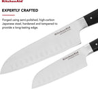 KitchenAid Gourmet Forged Triple Rivet Santoku Knife Set with Custom-Fit Blade Covers, 7-inch Santoku Knife, 5-inch Santoku Knife, 2-Piece Set, High-Carbon Japanese Stainless Steel Blades, Black